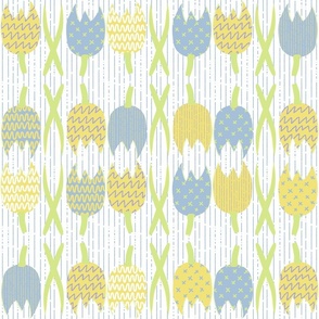 Tulips in the Rain-Honeydew Buttercup Blue Sky -A Petal Solid Companion Print