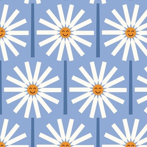 Happy Daisy / medium scale / blue fun whimsy geo pattern 