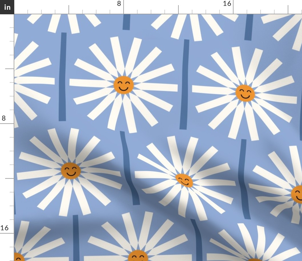 Happy Daisy / medium scale / blue fun whimsy geo pattern 