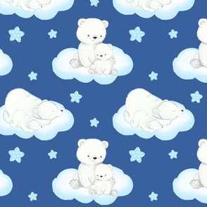 Arctic Polar Bear Clouds Stars Blue Baby Nursery 