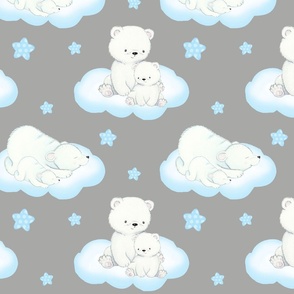 Arctic Polar Bear Clouds Stars Gray Baby Nursery 