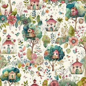 Whimsy Hidden Cottage Garden -medium size print - by kedoki