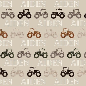 Aiden: cheque font on tractors: linen, sugar sand, mud, brown, green olive, umber