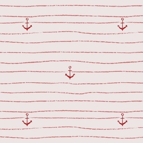 Nautical Stripes and Anchors - Pale Pink and Red - Medium
