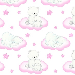 Arctic Polar Bear Clouds Stars Pink Baby Girl 