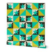 Super Star geometric quilt- turquoise /yellow/black (medium )