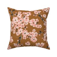 Cherry Blossoms - Cottagecore Spring Floral Enchanted Almond Brown Large Scale