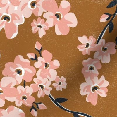 Cherry Blossoms - Cottagecore Spring Floral Enchanted Almond Brown Large Scale