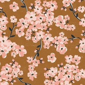 Cherry Blossoms - Cottagecore Spring Floral Enchanted Almond Brown Regular Scale