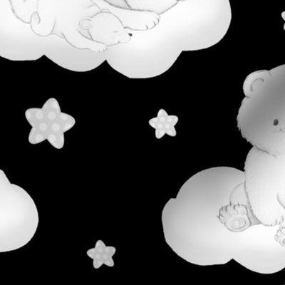Arctic Polar Bear Clouds Stars on Black