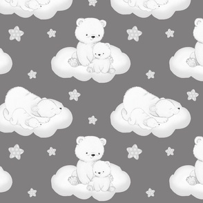 Arctic Polar Bear Clouds Stars on Gray
