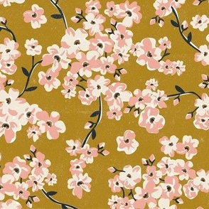 Cherry Blossoms - Cottagecore Spring Floral Enchanted Goldenrod Yellow Regular Scale
