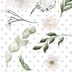 Loose Flowers and Leaves on Polka Dot