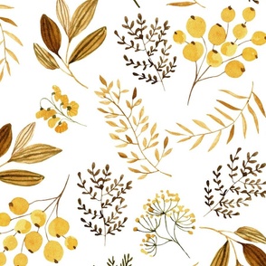 Mustard Floral, Yellow, Bronze + Gold Flowers and Leaves Fabric (floral 4)