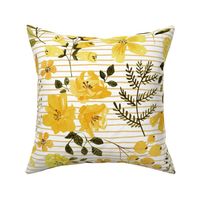 Mustard Flowers, Yellow Summer Floral Fabric (floral 1) honey stripe