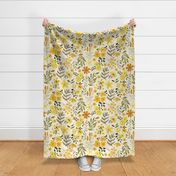 Mustard Flowers, Yellow Summer Floral Fabric (floral 1) honey stripe