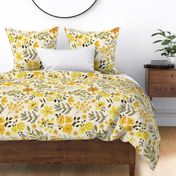 Mustard Flowers, Yellow Summer Floral Fabric (floral 1) honey stripe ROTATED