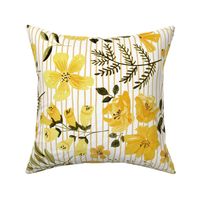 Mustard Flowers, Yellow Summer Floral Fabric (floral 1) honey stripe ROTATED