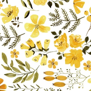 Mustard Flowers, Yellow Summer Floral Fabric (floral 1) ROTATED