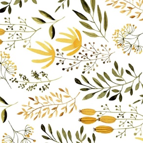 Summer Flowers, Yellow + Green Floral Fabric (floral 2) ROTATED