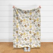 Mustard Floral, Yellow, Bronze + Gold Flowers Fabric (floral 4) ROTATED