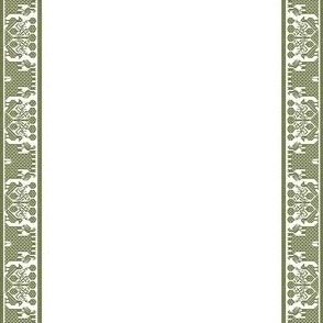 MINI double border tablecloth - birds and castle, olive green, 6W