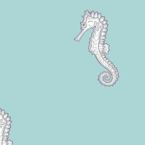 Silver Seahorses on Seafoam - Lg