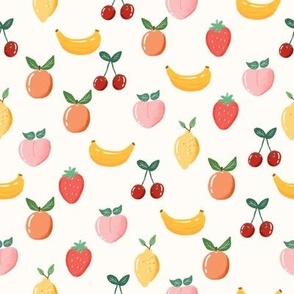 summer fruits fabric - strawberry, cherry, banana, oranges
