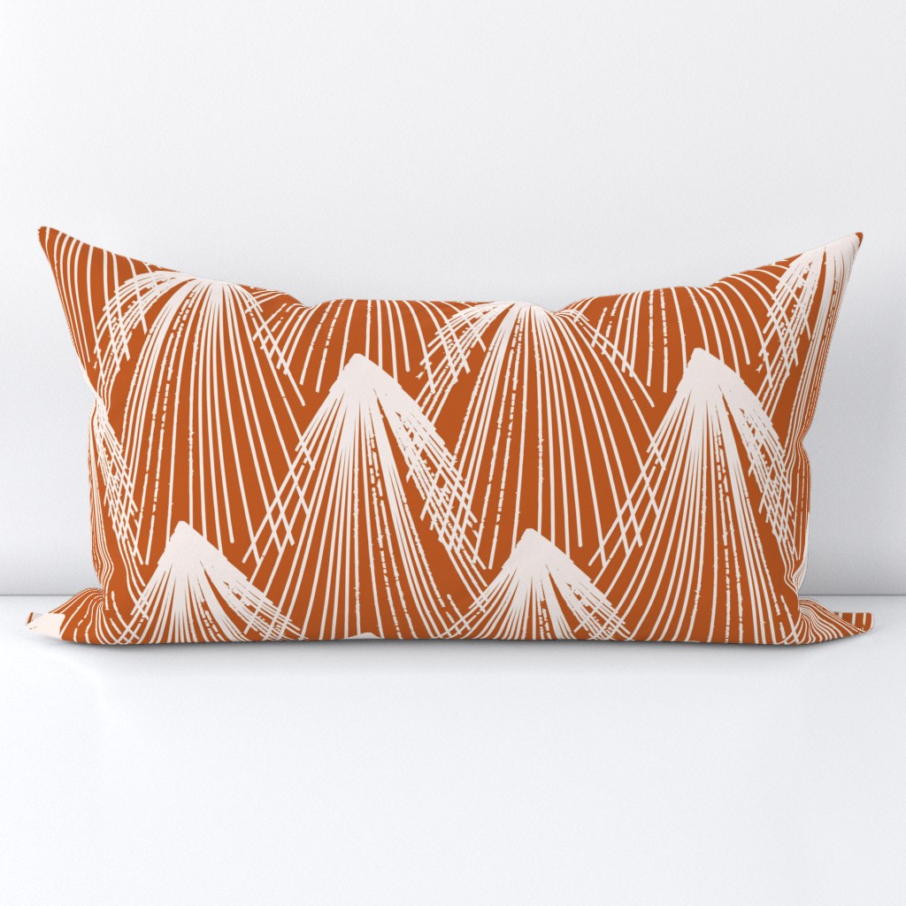 542 - Jumbo scale  burnt orange and soft white Abstract feather with organic hand drawn textured lines for neutral wallpaper_ minimalist_ modern_ masculine_ gender neutral_ bed linen_ table linen