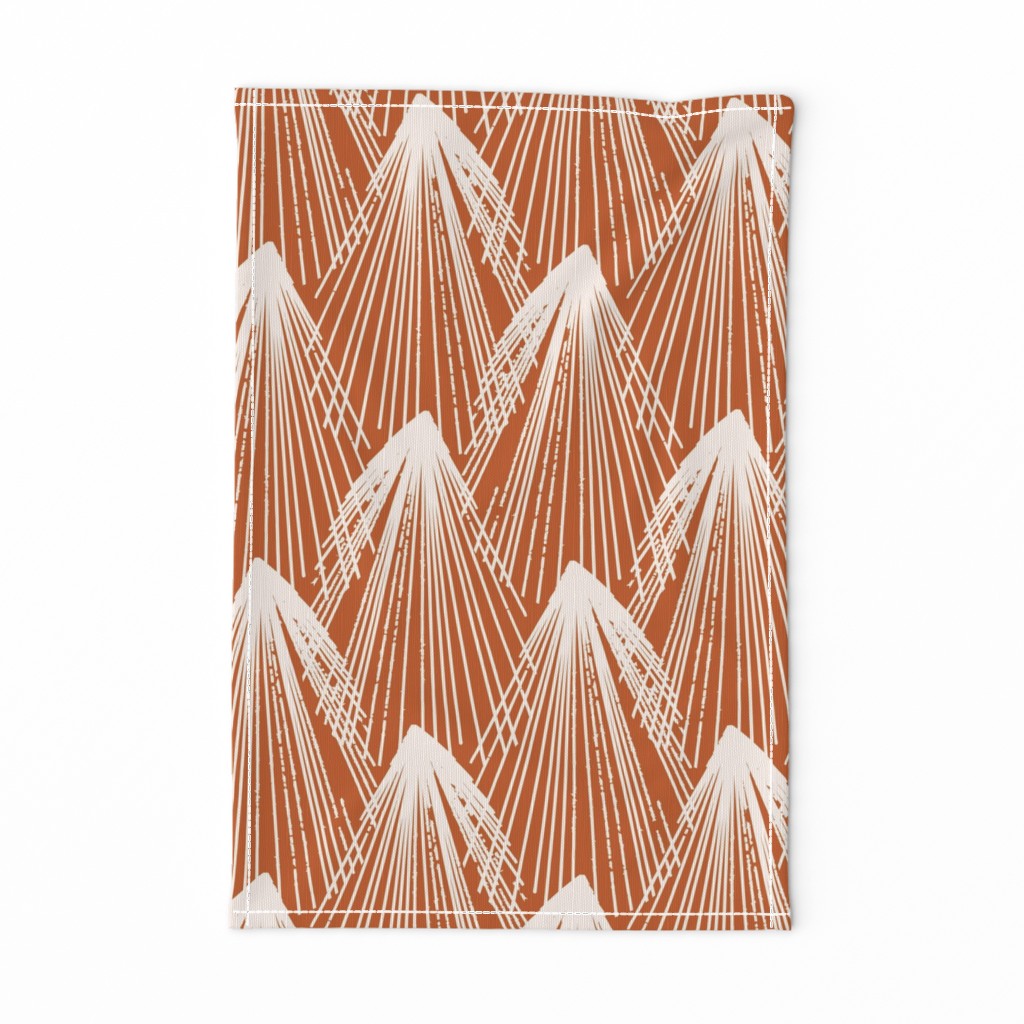 542 - Jumbo scale  burnt orange and soft white Abstract feather with organic hand drawn textured lines for neutral wallpaper_ minimalist_ modern_ masculine_ gender neutral_ bed linen_ table linen