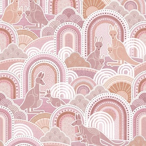 Mama Kangaroo- Mauve- Medium- Australia- Animals- Australian Wildlife- Pink- Rose- Blush- Earth Tones- Baby Girl Wallpaper- Kangaroo Fabric