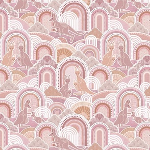 Mama Kangaroo- Mauve- Small- Australia- Animals- Australian Wildlife- Pink- Rose- Blush- Earth Tones- Baby Girl Wallpaper- Kangaroo Fabric