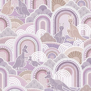 Mama Kangaroo- Purple- Medium- Australia- Animals- Australian Wildlife- Lilac- Mauve- Lavender- Baby Girl Wallpaper- Kangaroo Fabric