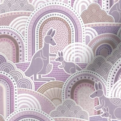 Mama Kangaroo- Purple- Small- Australia- Animals- Australian Wildlife- Lilac- Mauve- Lavender- Baby Girl Wallpaper- Kangaroo Fabric