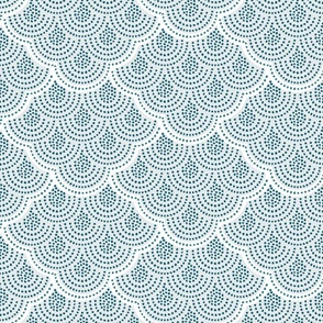 Macrame Wall Hanging Large- Soft Teal Blue- Pastel Blue- Gender Neutral Boho Wallpaper- Geometric Vintage Fabric- Bohemian Scallops- Mermaid Scales- Soft Clouds
