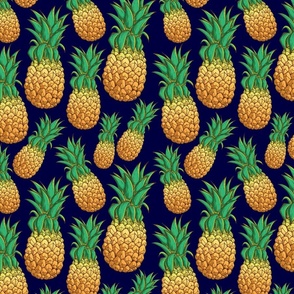 Whole Pineapples With Navy Background Watercolor