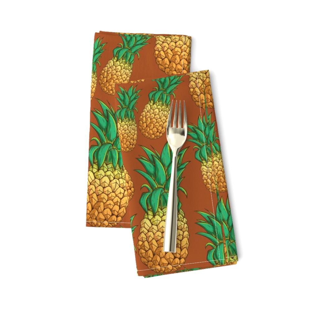 Whole Pineapples With Burnt Orange Background Watercolor