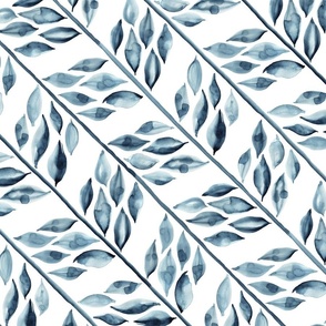 21" Botanical herringbone in blue - diagonal