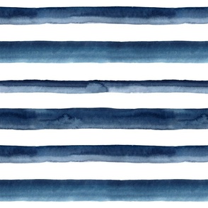 12" Watercolor stripes in dark navy blue - horizontal 