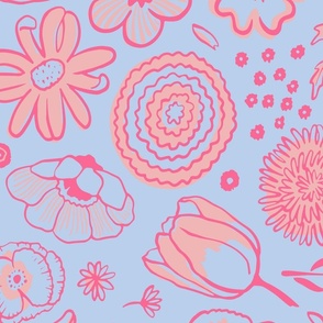 Pink Coral Garden Lines_24x40in_Blue