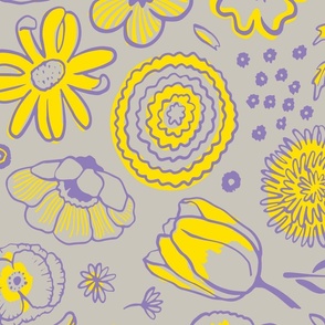 Purple Yellow Garden Lines_24x40in_Gray