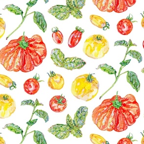 Tomatoes and Basil - White
