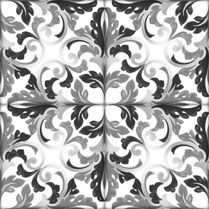 Vintage Charcoal Monochrome Baroque Tile - 8 inch tiles 