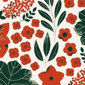 Red flowers and green leaves