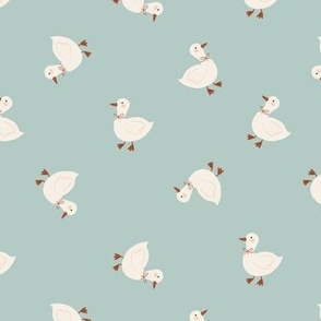 Ducks on a mint background (medium scale)