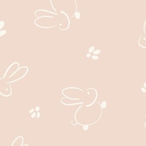 Large || Cute Easter Bunnies and Footprints || Ivory on Dirty Baby Pink