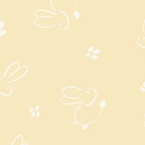 Large || Cute Easter Bunnies and Footprints || Ivory on Pastel Yellow