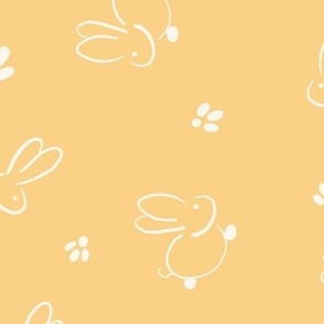 Large || Cute Easter Bunnies and Footprints || Ivory on Light Tan