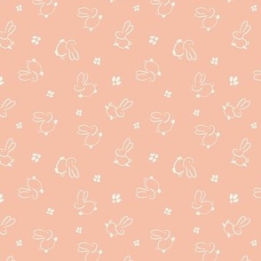 Medium || Cute Easter Bunnies and Footprints || Ivory on Coral Pink