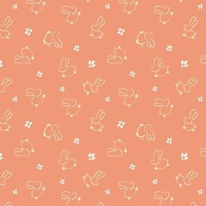 Medium || Cute Easter Bunnies and Footprints || Ivory on Pastel Orange